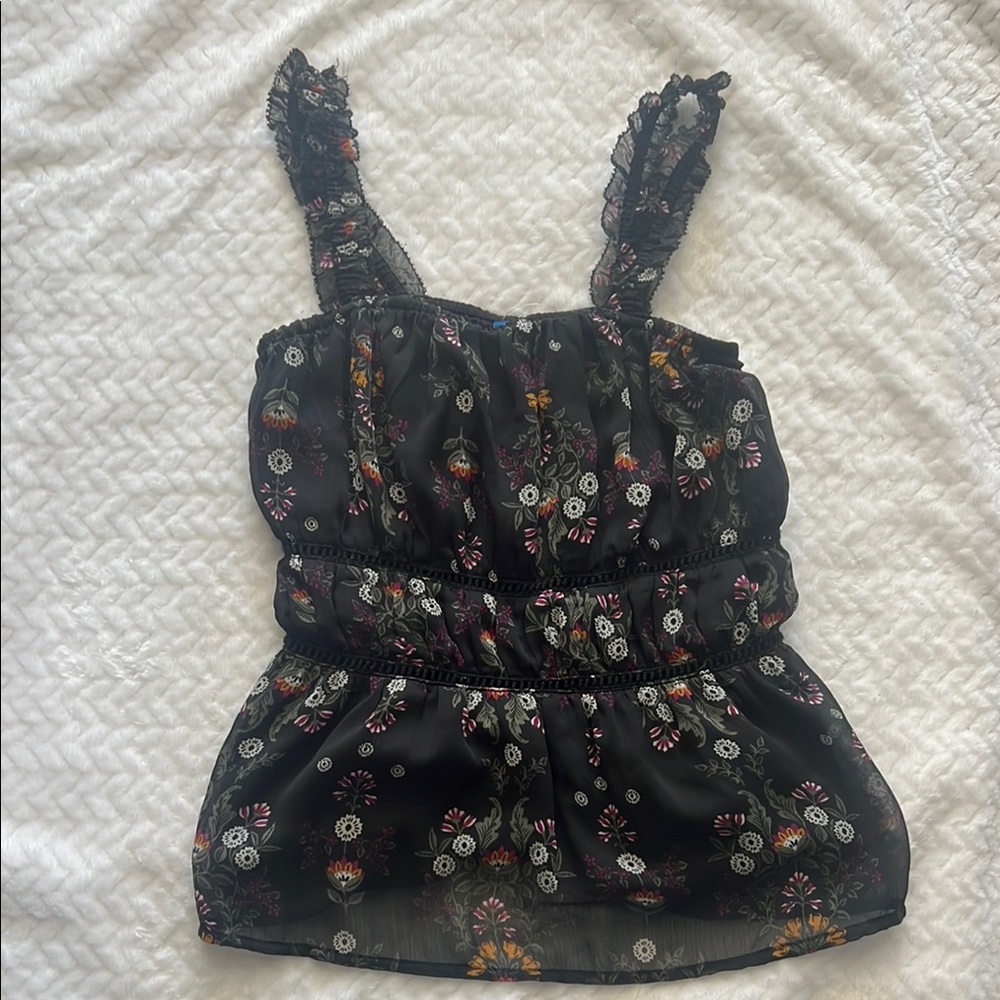 Old Navy Black and Pink Ruffled Tank Top